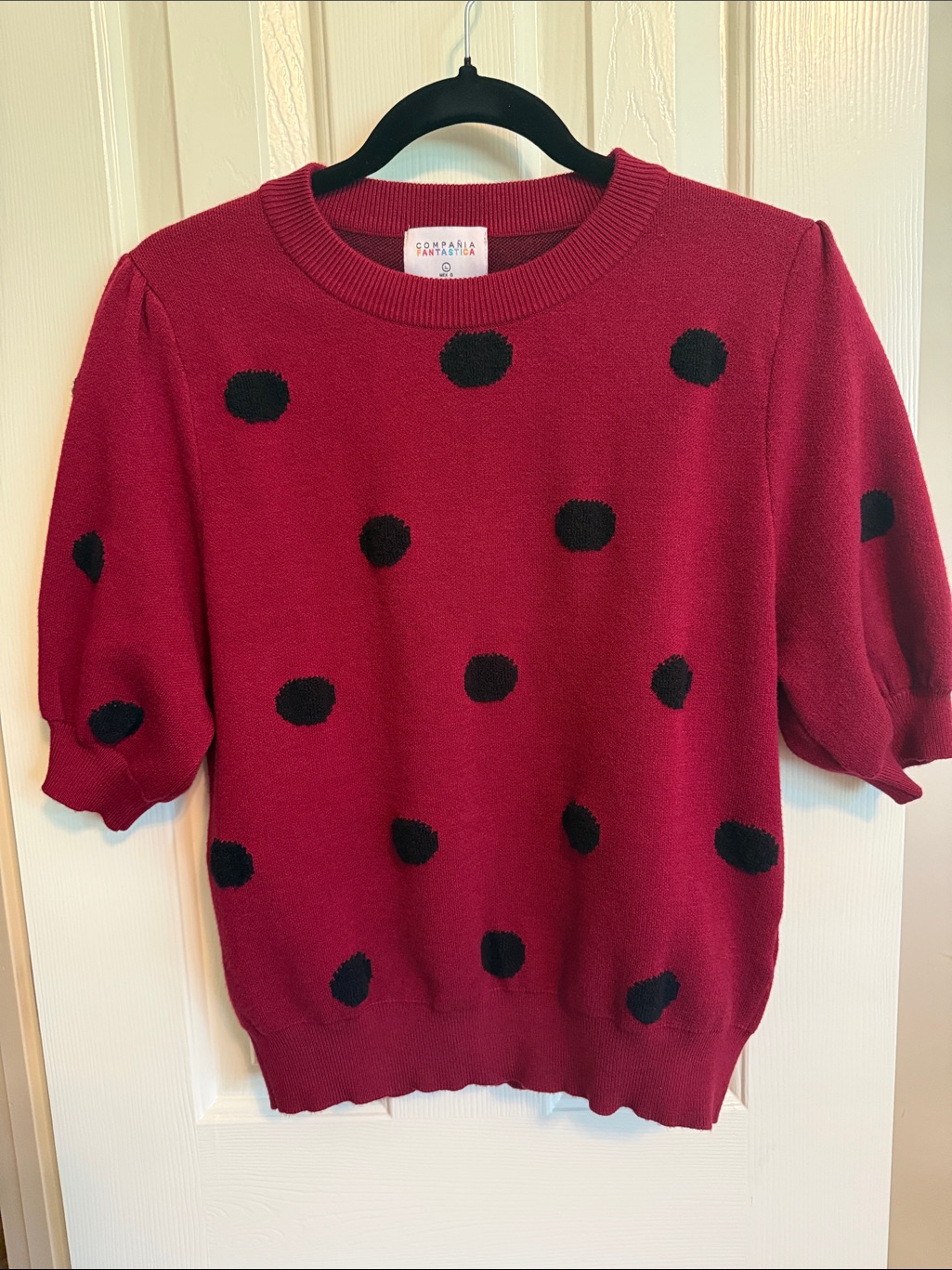 From Unique Vintage - Burgundy Crewneck Sweater With Black Polka Dot S